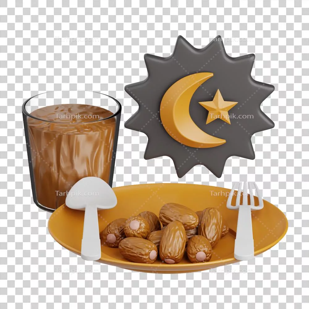 رندر سه بعدی غذاهای افطار برای طراحی های مذهبی در رمضان و عید فطر
