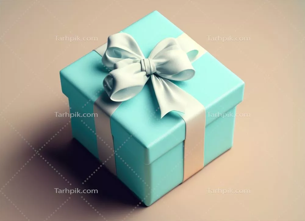 جعبه هدیه آبی با روبان آبی بر روی پس‌زمینه ملایم