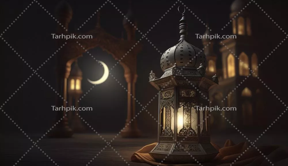 تصاویری از ماه رمضان در مسجد با فانوس و ماه هلال خوشایند