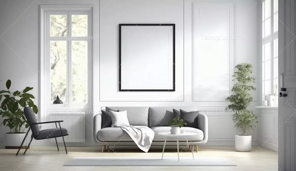 طراحی سه بعدی پوستر فریم دار در دکوراسیون داخلی لوکس آپارتمان
