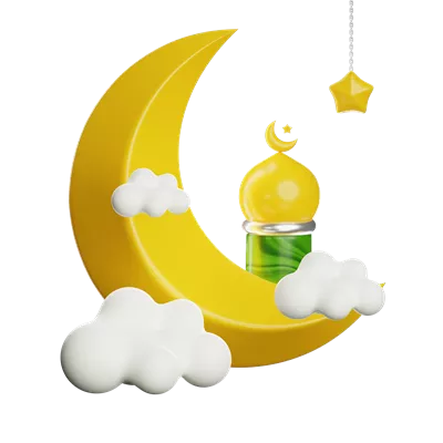 تصویرسازی سه بعدی از هلال رمضان و ستاره ها با نمایی زیبا