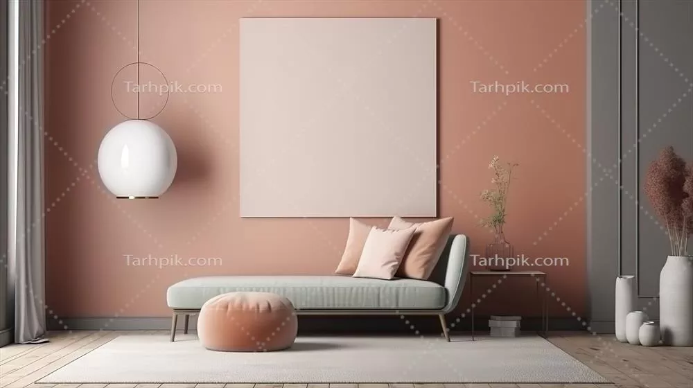 رندر سه بعدی از یک قاب عکس خالی در فضای داخلی اتاق با هوش مصنوعی تولیدی
