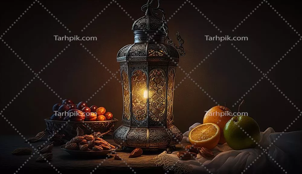 طراحی زیبا و سه بعدی فانوس اسلامی با زمینه شمع و نور