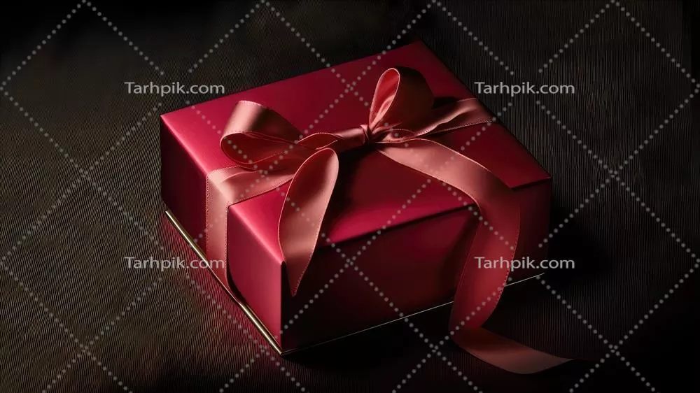 رندر سه بعدی از جعبه هدیه قرمز مات با روبان ابریشمی بر روی بافت چوبی قهوهای و فضای خالی برای متن