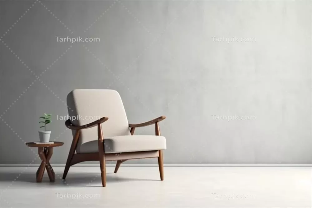 دکوراسیون مدرن مینیمالیستی با یک صندلی راحتی بر روی دیوار سفید خالی