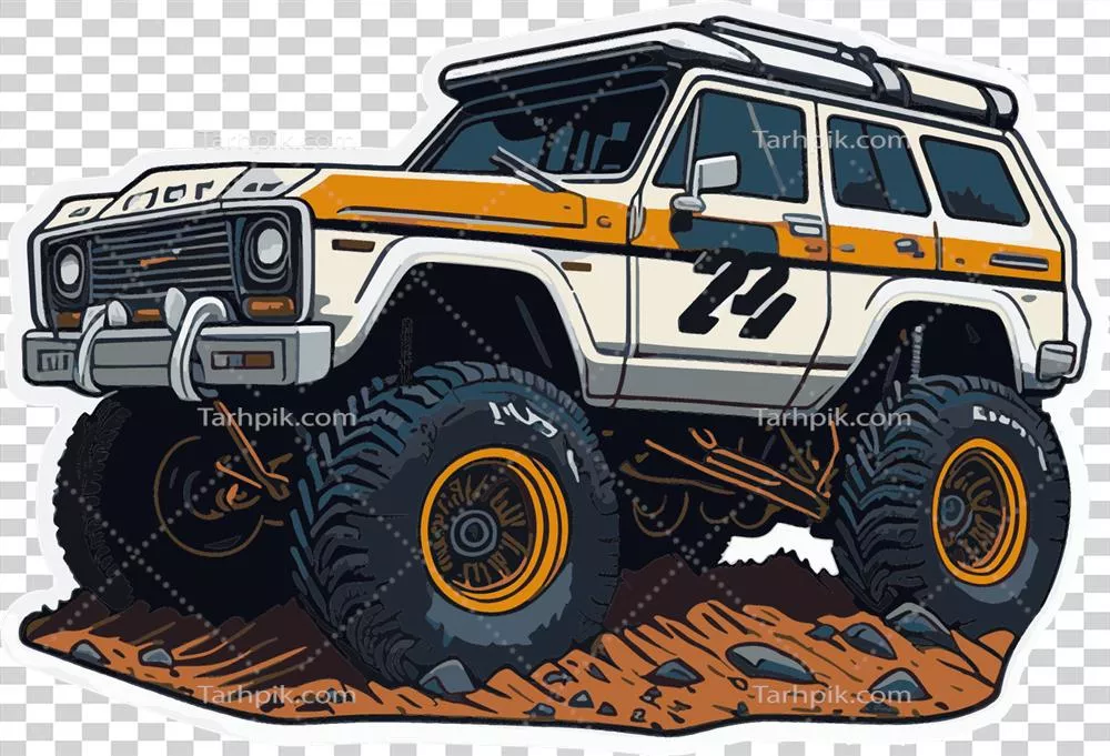 استیکر کارتونی ماشین آفرود با فناوری تولیدی هوش مصنوعی