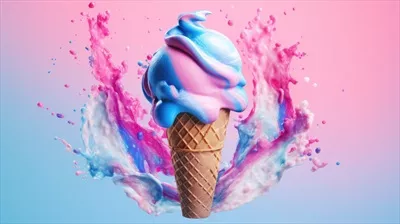 تصویرسازی زیبای بستنی صورتی و آبی با هوش مصنوعی و تولید جنریتیو
