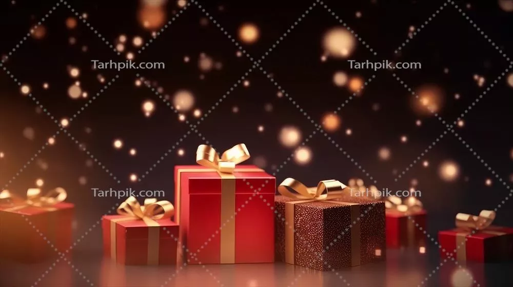 پس‌زمینه براق با تصویر جعبه‌های هدیه: یک هنر تولیدی با هوش مصنوعی