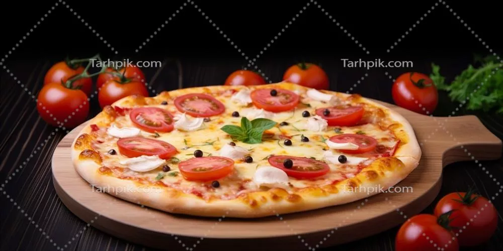 پیتزا با گوجه‌فرنگی و زیتون - حاصل کار هوش مصنوعی
