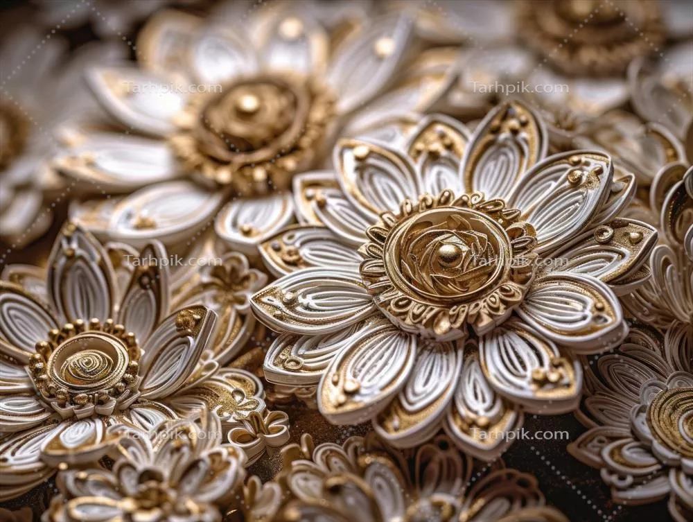 گلیهای کاغذی با تکنیک کلاچ در پسزمینه ابستره سفید و طلایی