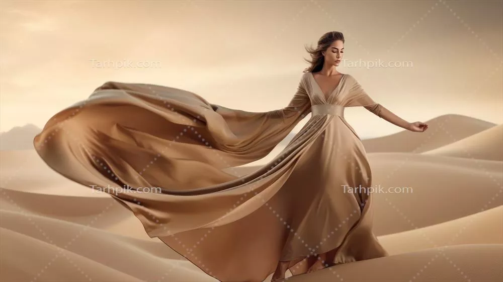 مدل مد زنانه در کویر: نمایش جذابیت در دنیای طراحی AI