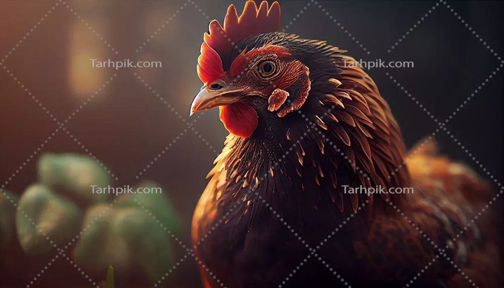 تصویر نزدیک از مرغ در صحنه مزرعه با استفاده از هوش مصنوعی مولد