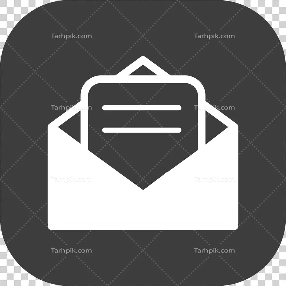 آیکون ایمیل در مربع مشکی برای طراحی های مدرن