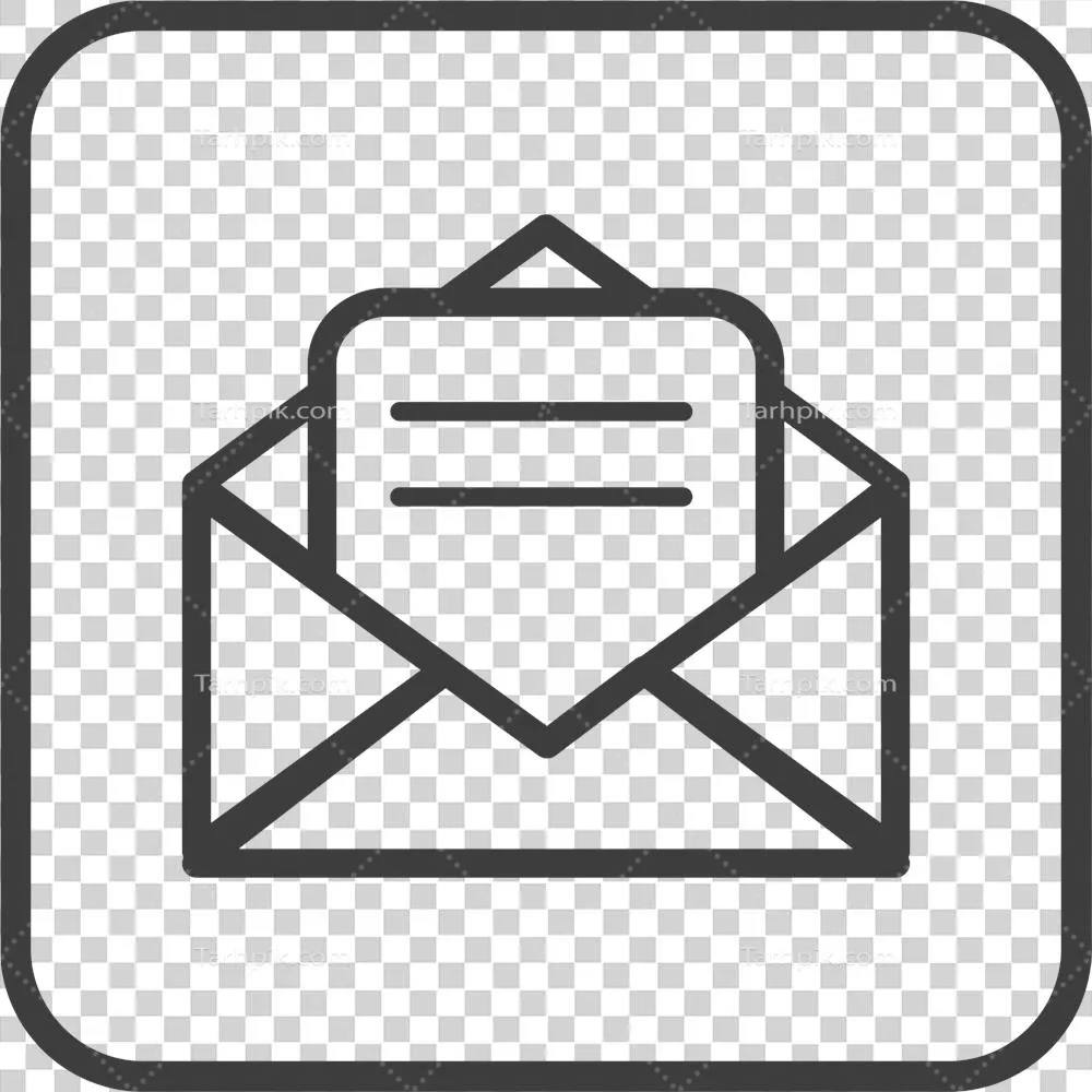 آیکون پیام ایمیل در قابهای مربع باریک و مشکی