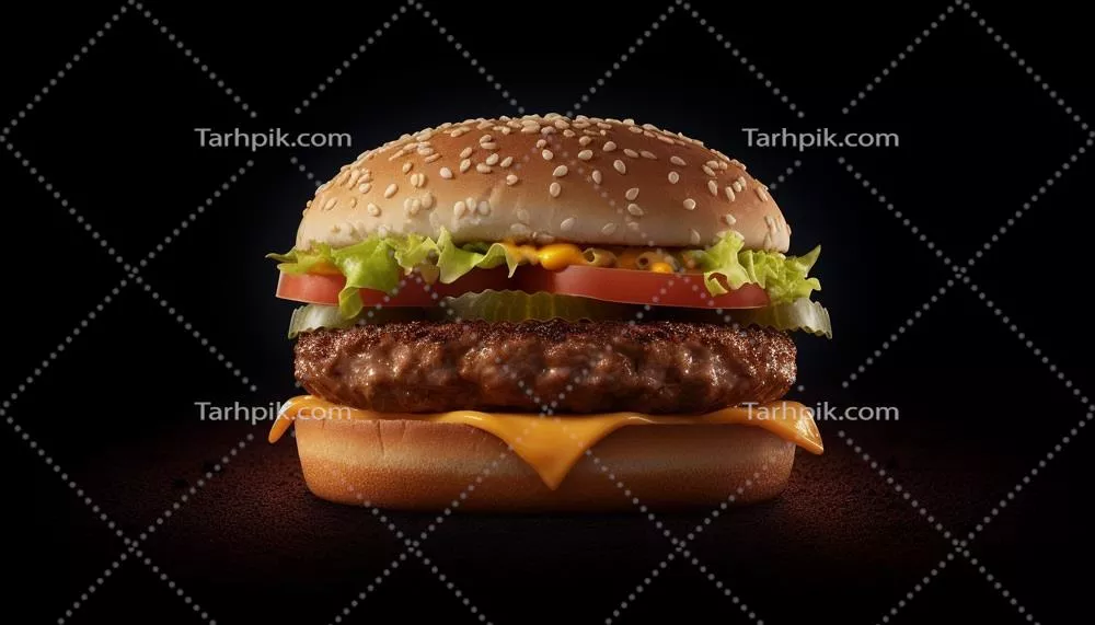 همبرگر گوشت گریل شده با پنیر و گوجه فرنگی با استفاده از هوش مصنوعی
