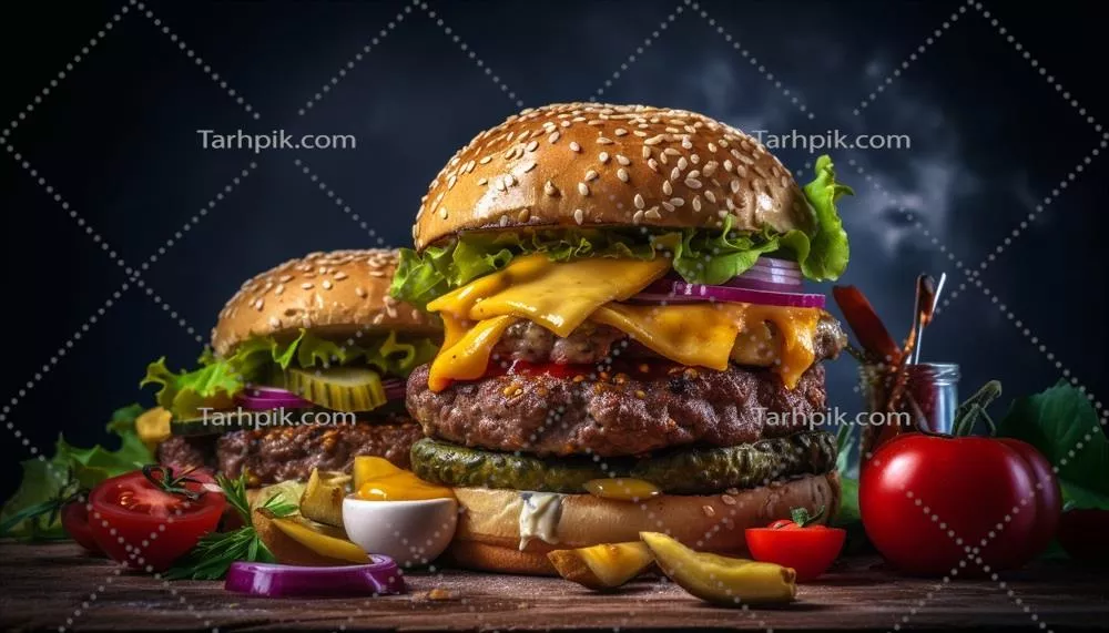 برگر کبابی گوشت با پنیر و گوجه فرنگی که توسط هوش مصنوعی تولید شده است