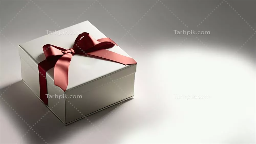 رندر سه بعدی از جعبه هدیه خاکستری با روبان ابریشمی قرمز و فضای خالی برای متن