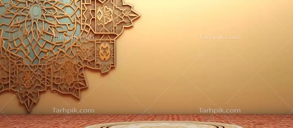 پس‌زمینه اسلامی رنگ طلایی جمعه رمضان با الگوی ماندالا تولید شده با هوش مصنوعی