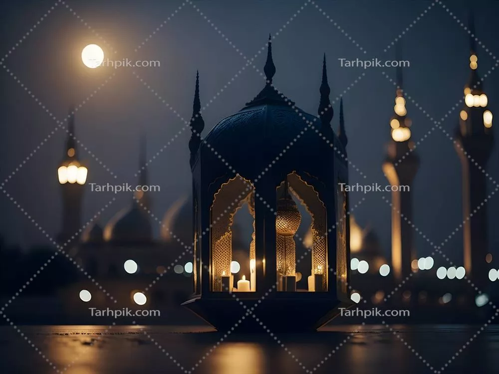 لامپ عید با پسزمینه مبهم و طراحی اسلامی - پسزمینه عید مبارک