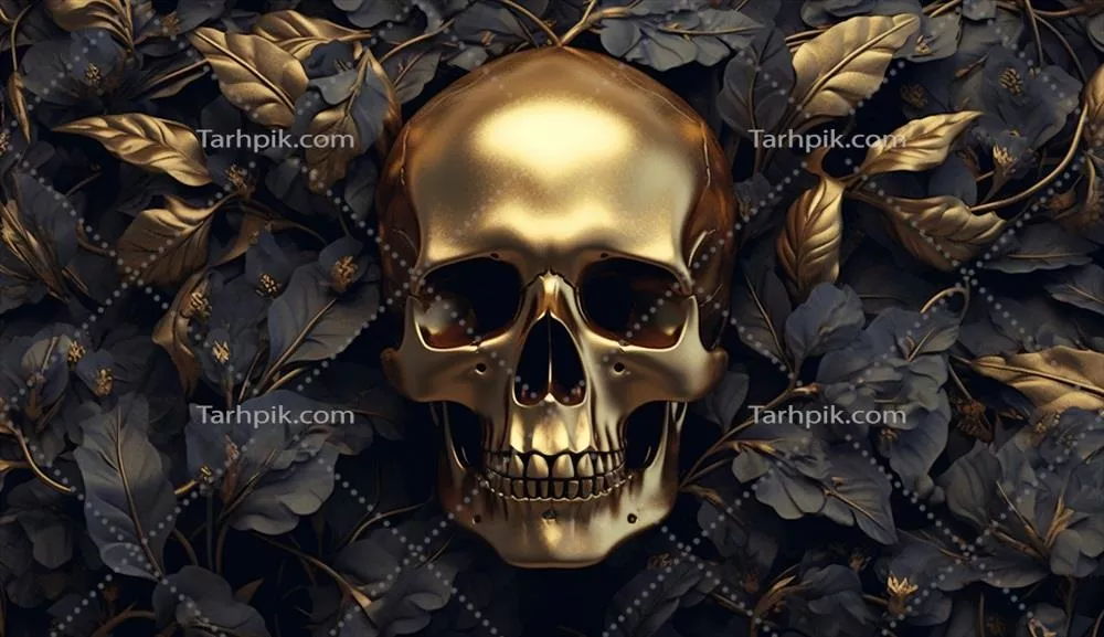 الگوی گیاهی سیاه و طلایی بدون شرم با فناوری تولید شده با هوش مصنوعی