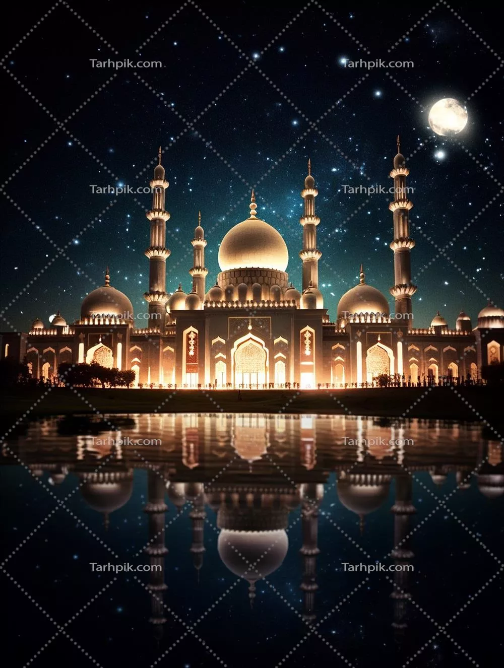 چراغ فانوسی تزئینی عربی با شمعی در حال سوختن در شب های ماه مبارک رمضان کریم