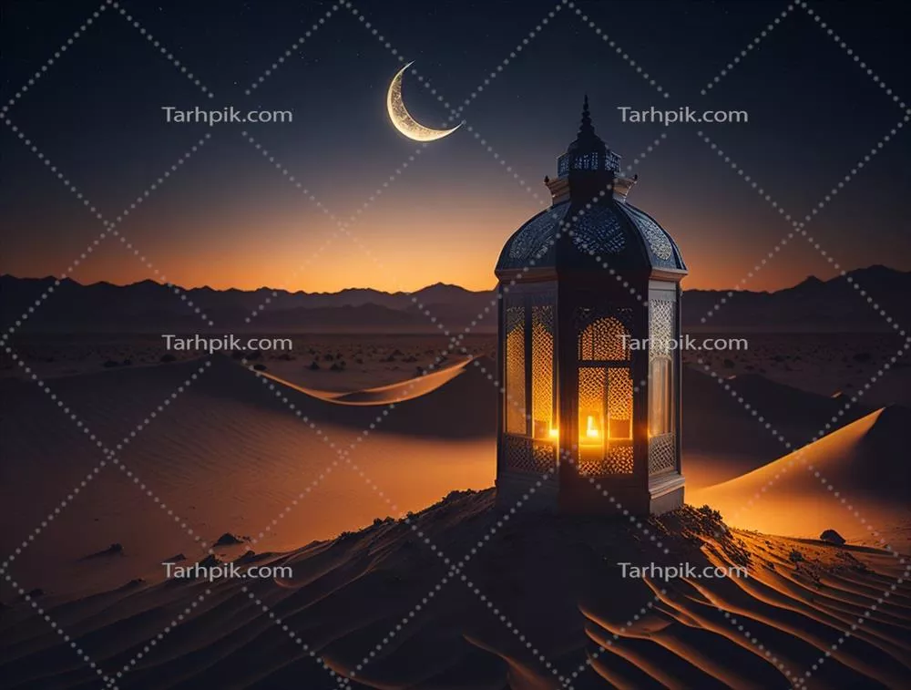 فانوس عربی زینتی با شمع روشن در شب ماه مبارک رمضان