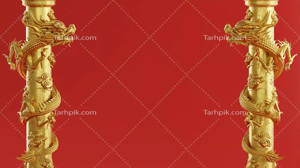 تصویر سه بعدی پس‌زمینه جشن سال نو چینی 2024 با علامت زودیاک اژدها و عناصر آسیایی