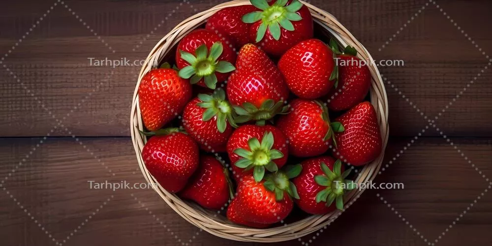 تصویر توت فرنگی در سبد با پسزمینه خالی و تولید شده با هوش مصنوعی
