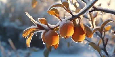 تصاویر درختان یخ زده و میوه گلابی در زمستان - تولید شده با هوش مصنوعی