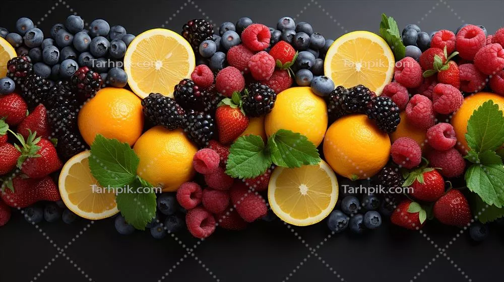 تصویر زمینه خوشمزه از میوه های گرمسیری آبدار با استفاده از هوش مصنوعی