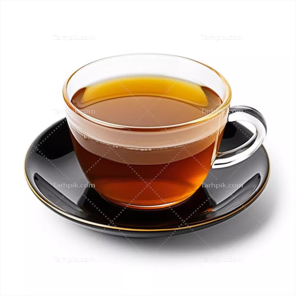 چای کاراملی با عسل در فنجان مشکی بر روی پسزمینه سفید