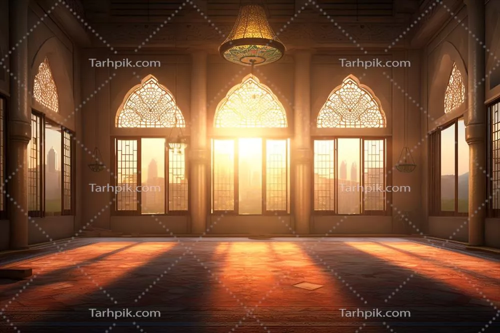 تبریک عید فطر و رمضان کریم با طراحی جدید فانوس اسلامی و مسجد