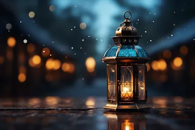 تبریک عید مبارک و رمضان کریم با فانوس اسلامی و پسزمینه عید فطر