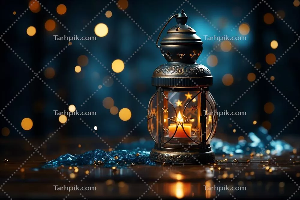 پیام های عید مبارک و رمضان کریم با تصویر فانوس اسلامی و مسجد در پسزمینه عید فطر