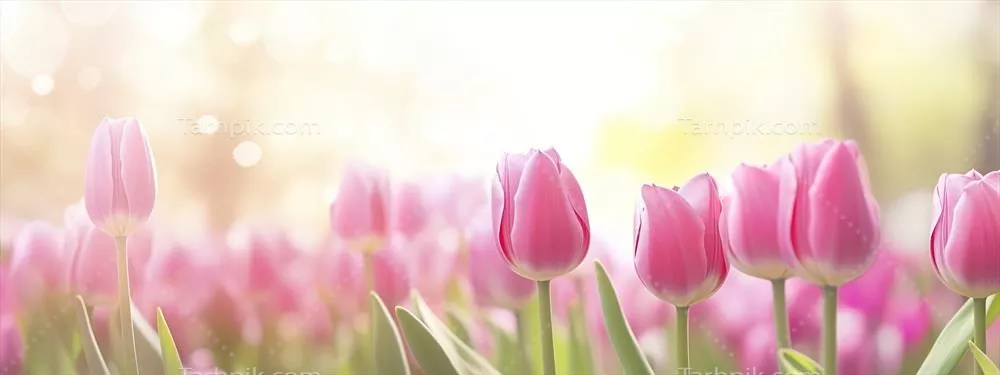 زیبایی لاله صورتی بر روی یک پس‌زمینه بهار عالی و نورانی