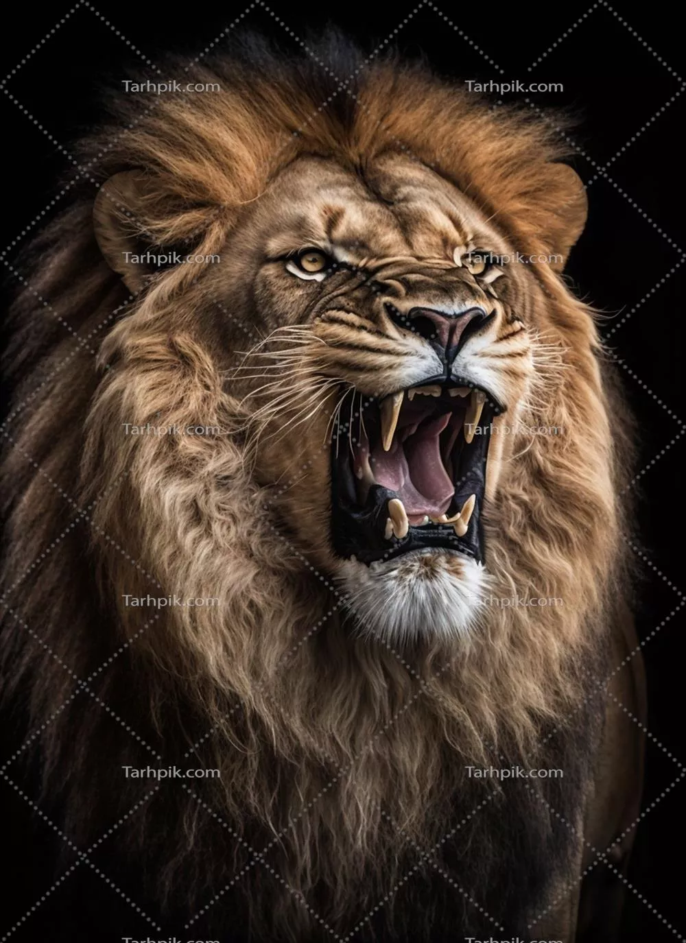 پرتره ی جذاب از ببر یا شیر در پسزمینه تیره با استفاده از تکنولوژی هوش مصنوعی