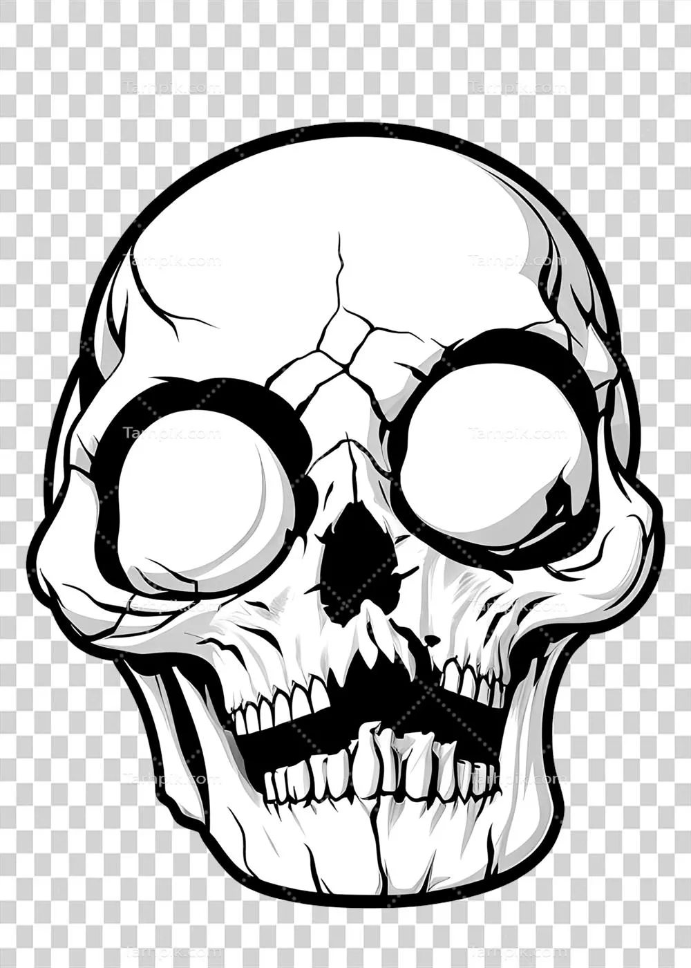 تصویری هنری از جمجمه انسان با چشمان خالی بر روی پسزمینه شفاف