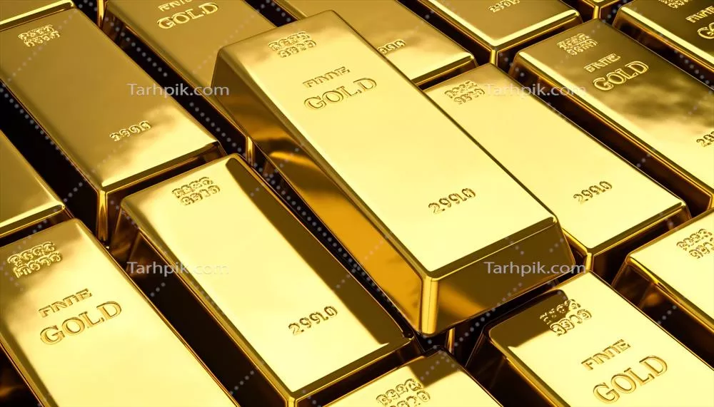 نمای نزدیک از ردیفهای شمشهای طلا؛ نماد بانکداری، مالی و ثروت نهایی