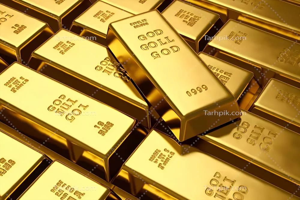نمای نزدیک از ردیفهای میلههای طلای براق: مفهوم بانکداری، مالی و ثروت نهایی