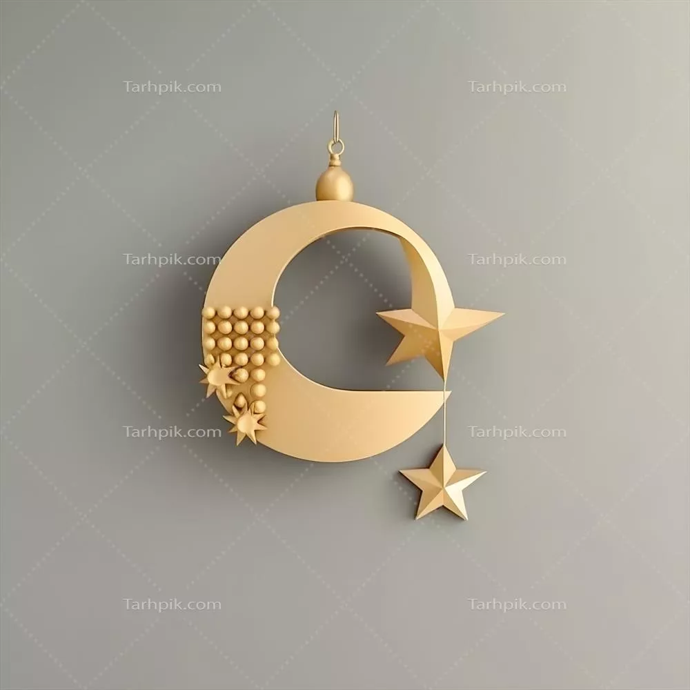 تجسم زیبا از ماه و ستاره طلا و مسجد کوچک برای تزئینات عید مبارک