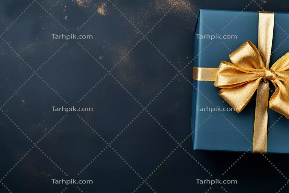 جعبه هدیه با روبان طلایی تولید شده با هوش مصنوعی بر روی پس‌زمینه زرد - نمای بالا