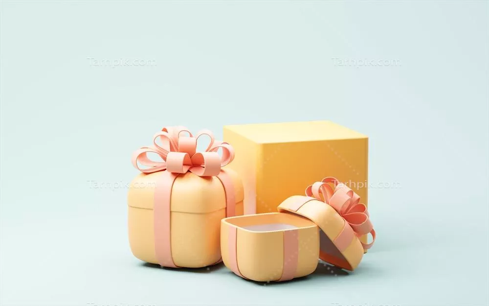 عناصر جشن جعبه هدیه کارتونی با رندر سه بعدی جذاب و رنگارنگ
