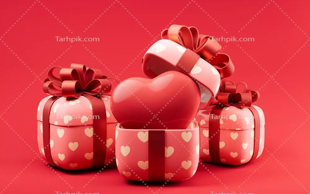 جشنواره هدیه، قلب عاشقانه و رندر سه بعدی آن برای جشن و شادی