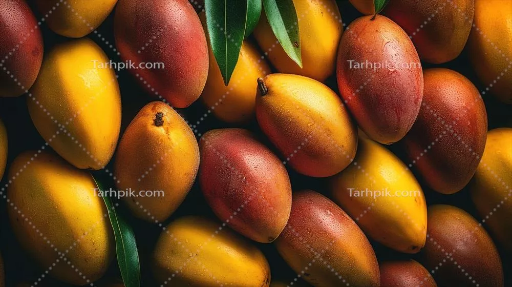 تصویر واقعی از خوشه‌ای از انبه‌ها با نمای بالا - هنر تولید شده با هوش مصنوعی