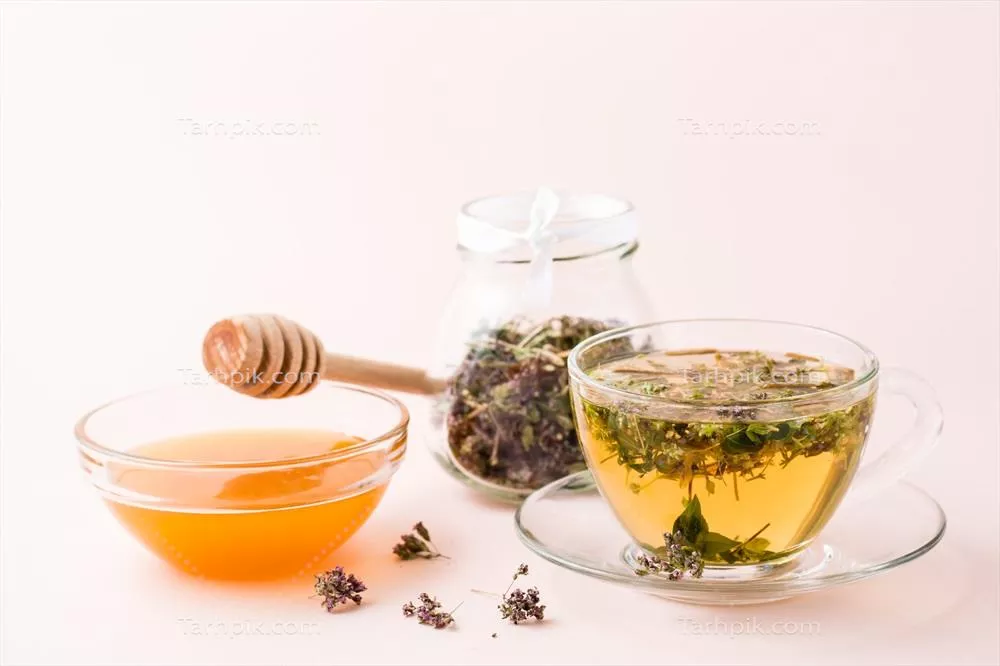 چای داغ تازه با اورگانو در فنجان و عسل در کاسه | داروهای گیاهی و درمان‌های جایگزین