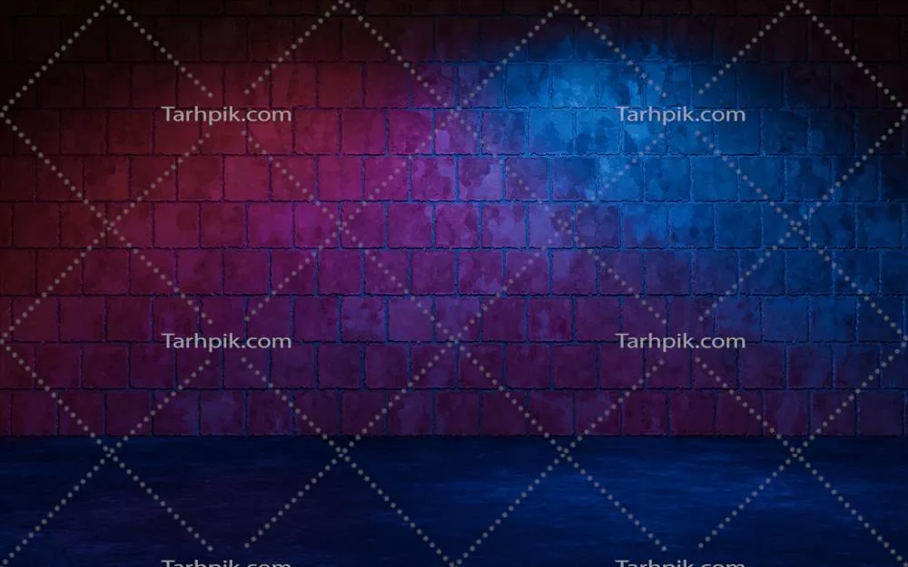 تصویری از دیوار آجری تیره با نور نئون, رندر سهبعدی جذاب