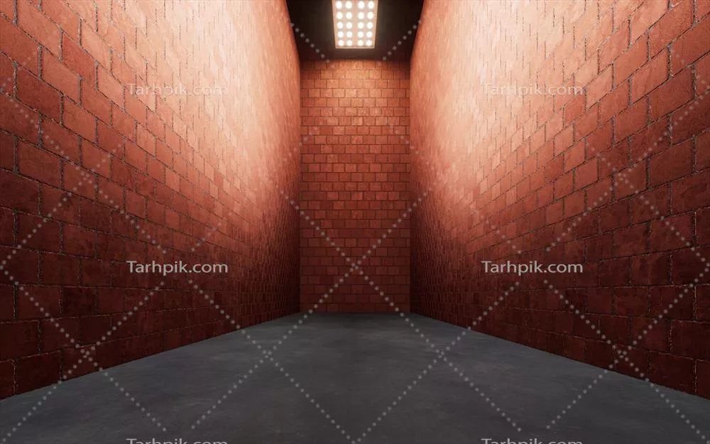 رندر سه بعدی اتاق خالی با دیوار آجری برای طراحی داخلی و معماری