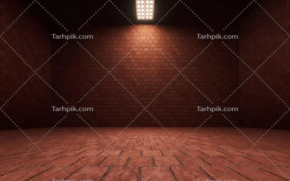 مدل سه بعدی از یک اتاق خالی با دیوار آجری و طراحی مدرن