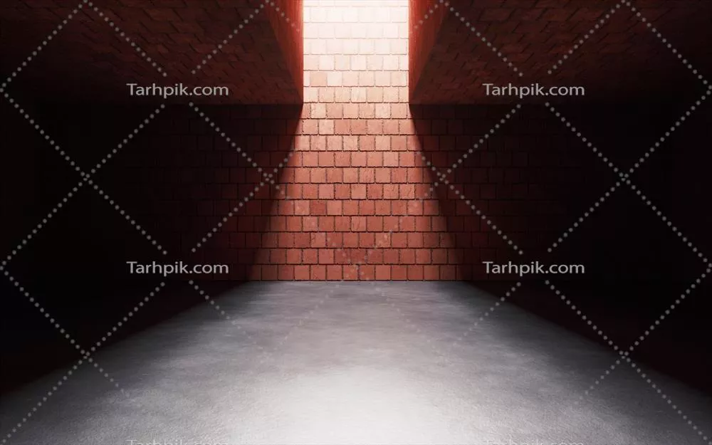 رندر سه بعدی اتاق خالی با دیوار آجری و طراحی داخلی مدرن