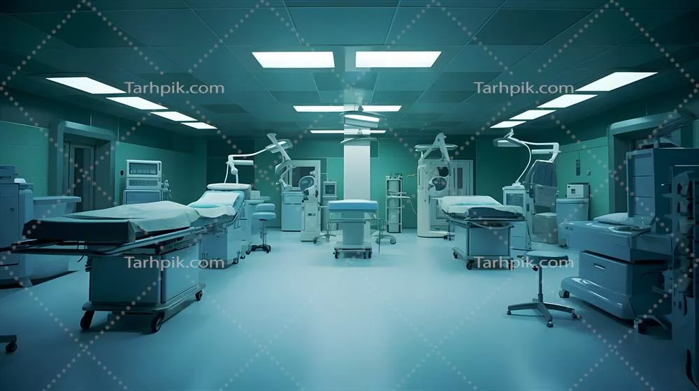 اتاق بیمارستان با تجهیزات پزشکی و نورپردازی پیشرفته